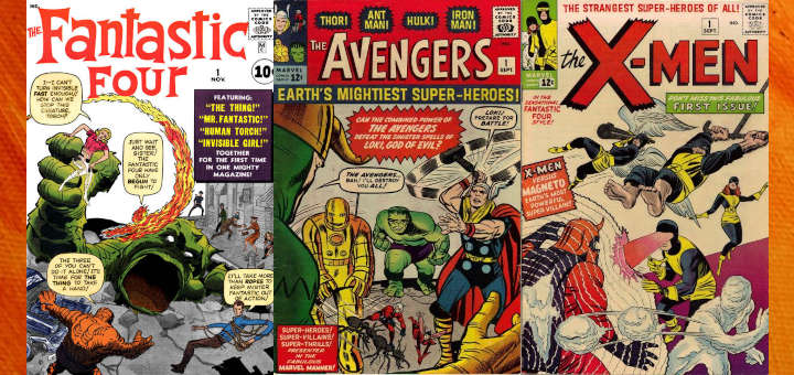 Imágenes de  The Fantastic Four #1 (1961), The Avengers (1963) #1 y The X-Men #1 (1963).