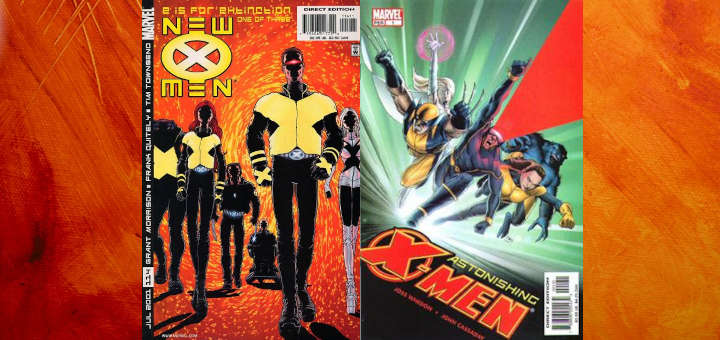 Imágenes de  'New X-Men' de Grant Morrison (2001-2004) y 'Astonishing X-Men' de  Joss Whedon.